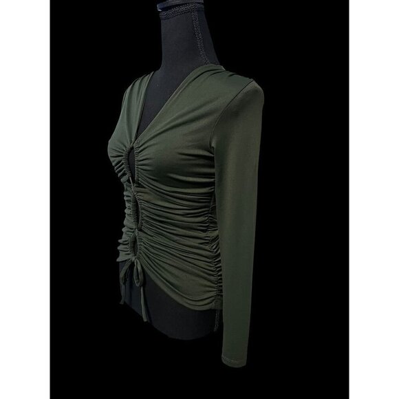 SUSANA MONACO Long Sleeve Ruched Top V-Neck Elastic Detail resort summer travel - Picture 3 of 10